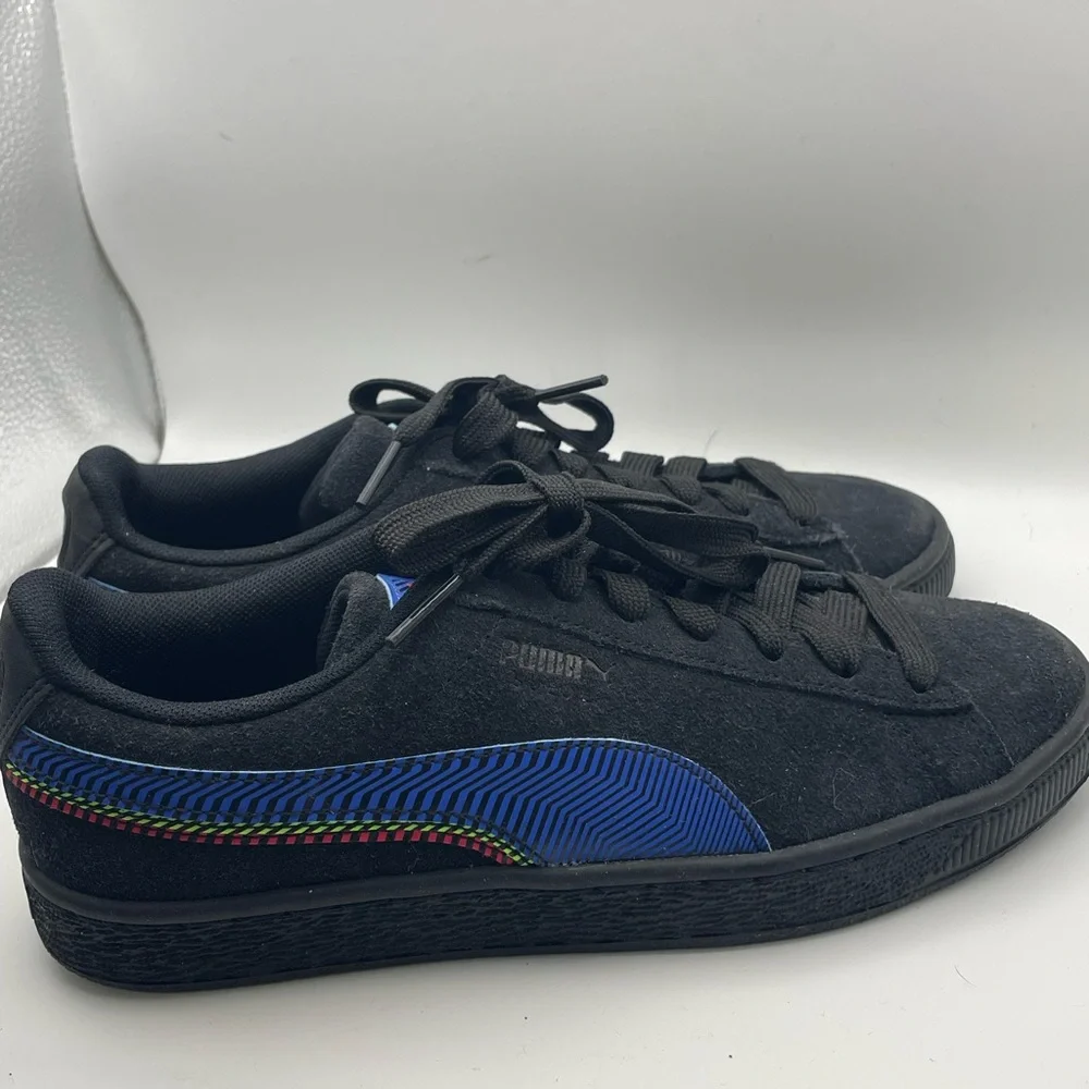 Puma Suede Sneakers Kids 5.5C‎ Black Blue Multi Graphic 385309-01